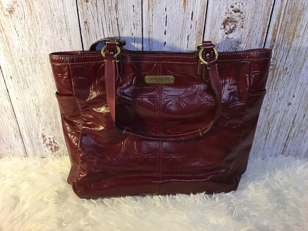 Coach Red North South Patent Leather Embossed Signature Tote